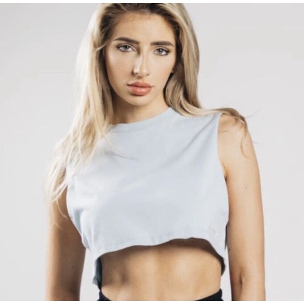 Alphalete Women's Heavy Cotton Cropped Cut Off - Lotus Blue , Size 3XL